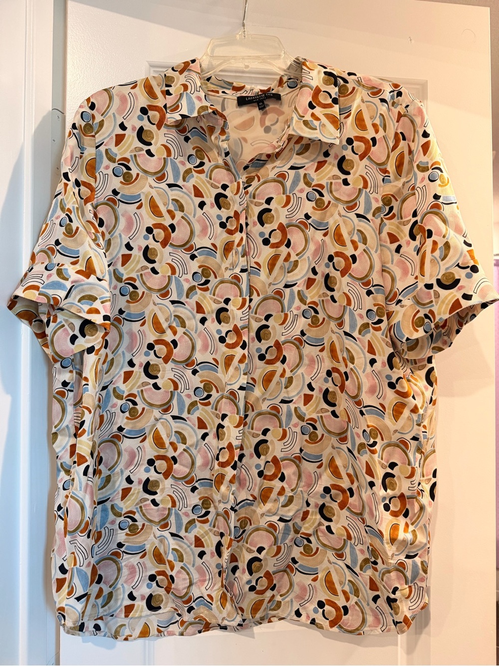 Lafayette 148 New York Multicolor Abstract Short Sleeve Button-Down Shirt